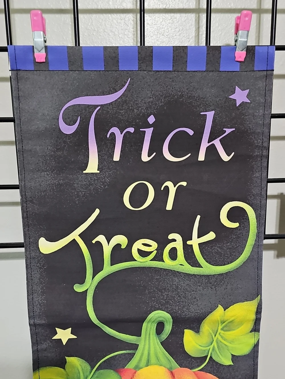 Halloween Canvas Wall Banner Trick Or Treat with Bat Charm 35
